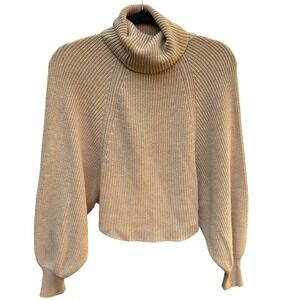 Lulus Tan Wrap Back Turtleneck XS Balloon Sleeve Ribbed Knit NWOT Feminine Chic